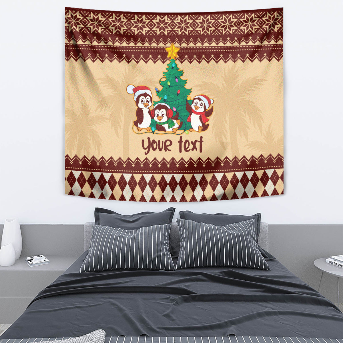 australia-penguin-christmas-argyle-pattern-personalised-tapestry