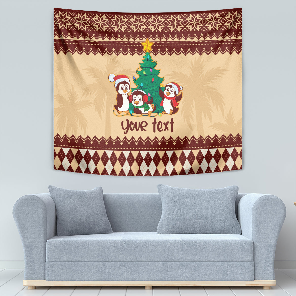 australia-penguin-christmas-argyle-pattern-personalised-tapestry