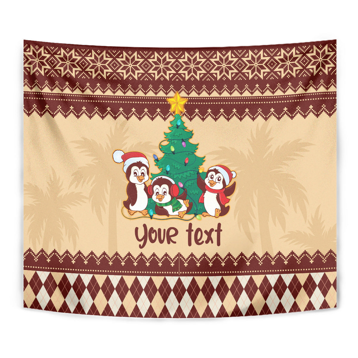 australia-penguin-christmas-argyle-pattern-personalised-tapestry
