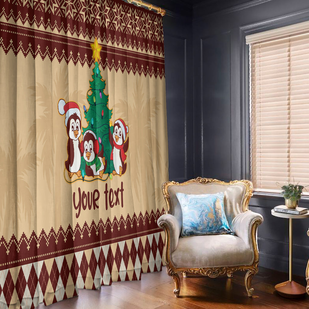 australia-penguin-christmas-argyle-pattern-personalised-window-curtain