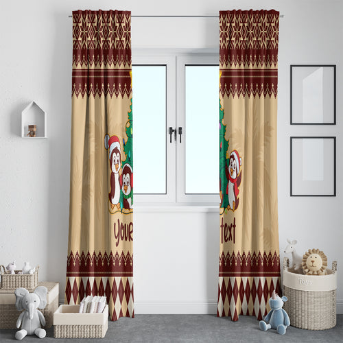 australia-penguin-christmas-argyle-pattern-personalised-window-curtain