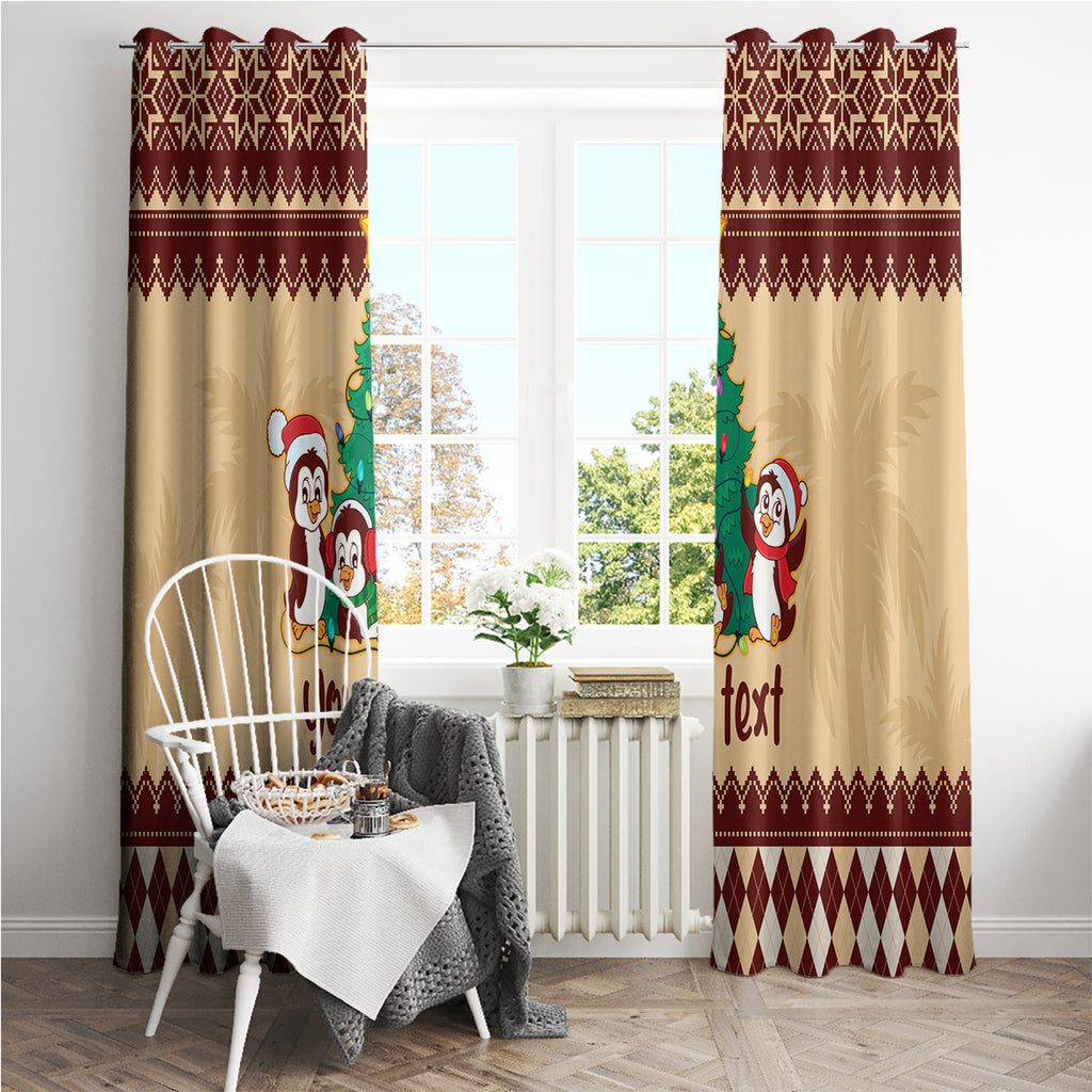 australia-penguin-christmas-argyle-pattern-personalised-window-curtain