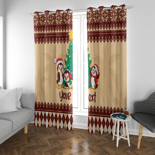 australia-penguin-christmas-argyle-pattern-personalised-window-curtain