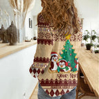 australia-penguin-christmas-argyle-pattern-personalised-women-casual-shirt
