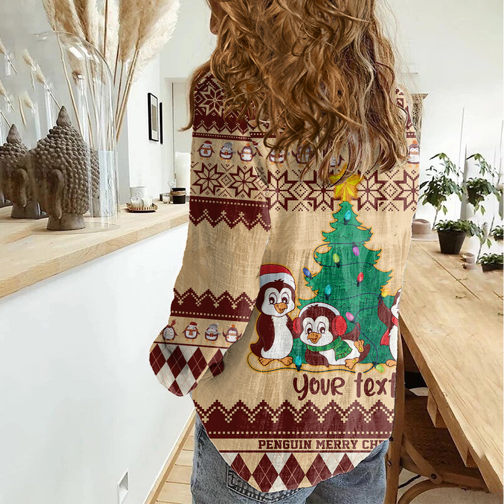 australia-penguin-christmas-argyle-pattern-personalised-women-casual-shirt