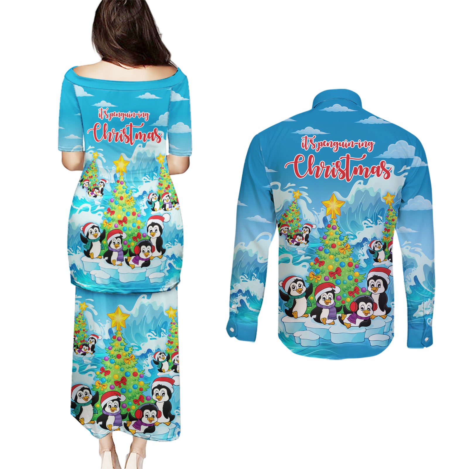 its-penguin-ing-to-look-a-lot-like-christmas-couples-matching-puletasi-dress-and-long-sleeve-button-shirt