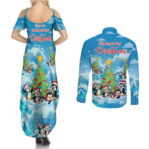 its-penguin-ing-to-look-a-lot-like-christmas-couples-matching-summer-maxi-dress-and-long-sleeve-button-shirt