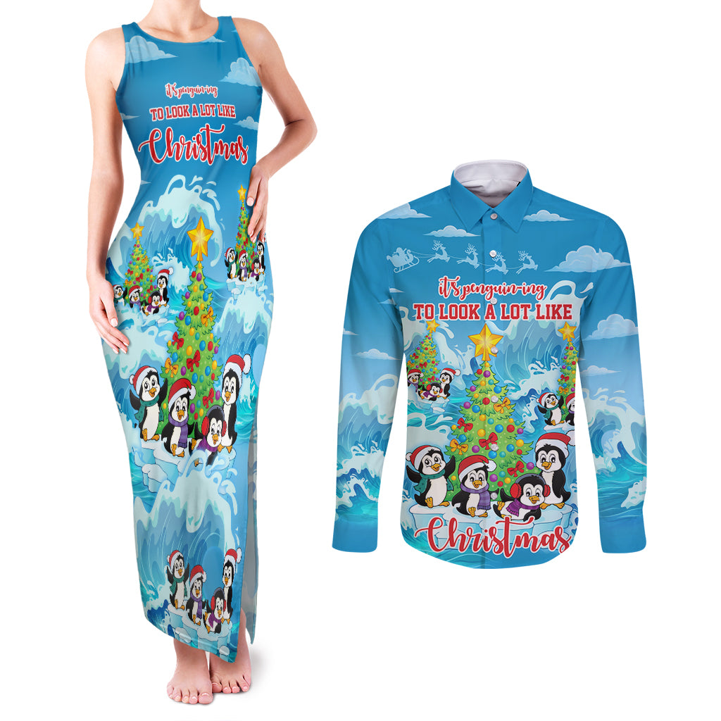 its-penguin-ing-to-look-a-lot-like-christmas-couples-matching-tank-maxi-dress-and-long-sleeve-button-shirt