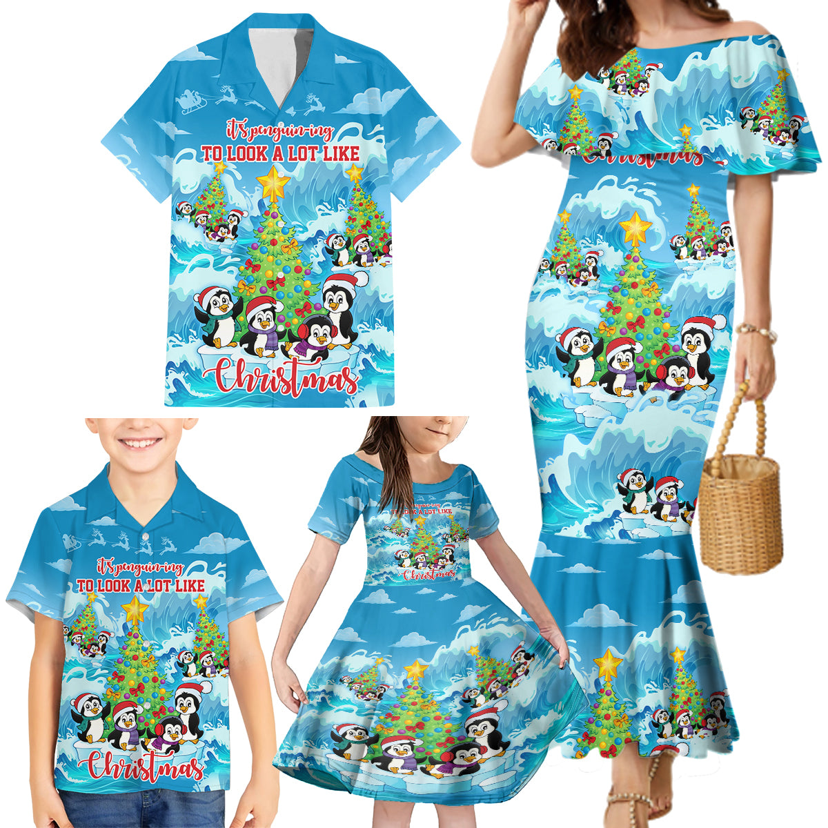its-penguin-ing-to-look-a-lot-like-christmas-family-matching-mermaid-dress-and-hawaiian-shirt