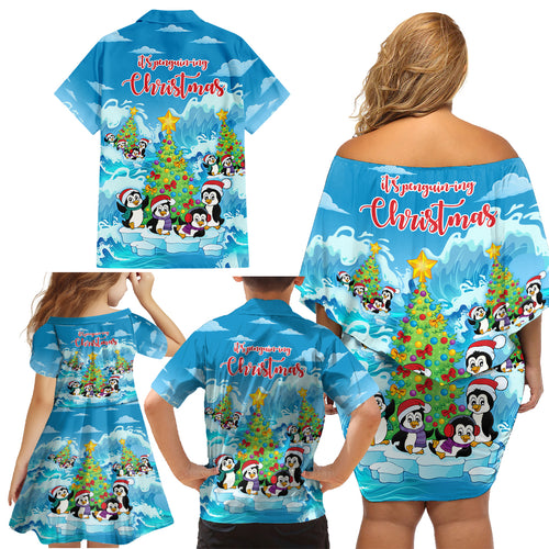 its-penguin-ing-to-look-a-lot-like-christmas-family-matching-off-shoulder-short-dress-and-hawaiian-shirt