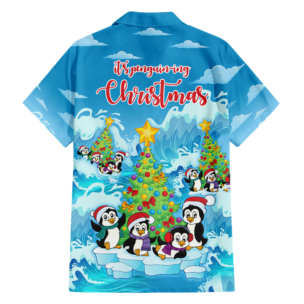 its-penguin-ing-to-look-a-lot-like-christmas-family-matching-off-shoulder-short-dress-and-hawaiian-shirt
