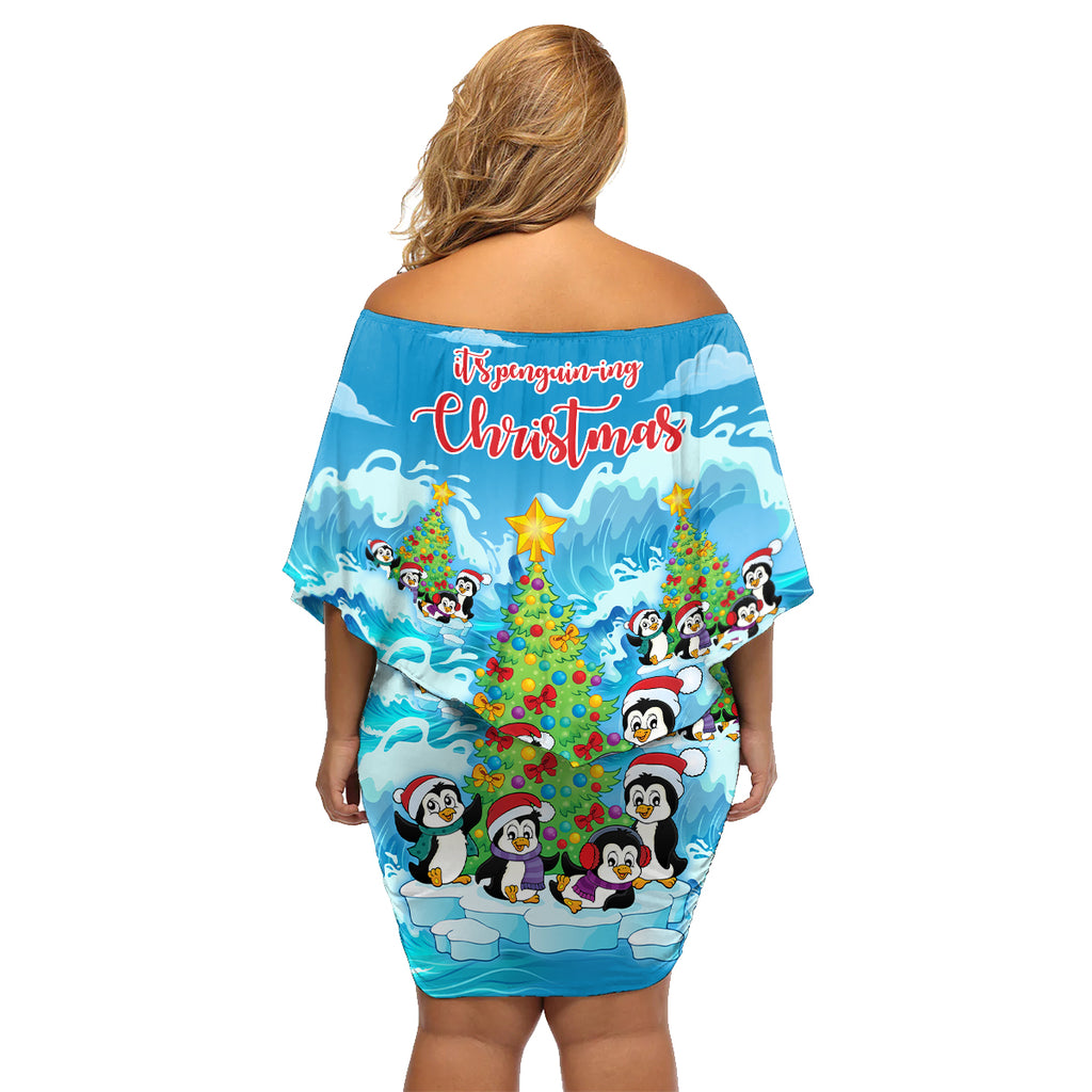 its-penguin-ing-to-look-a-lot-like-christmas-family-matching-off-shoulder-short-dress-and-hawaiian-shirt