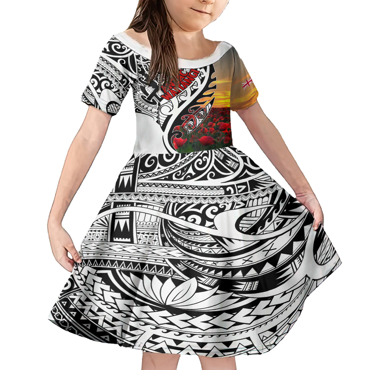 Personalised New Zealand Waitangi and ANZAC day Kid Short Sleeve Dress