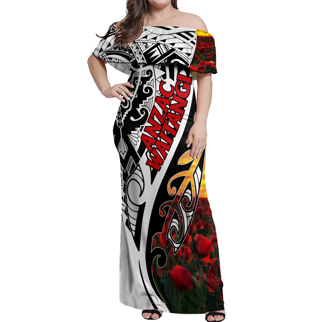 Personalised New Zealand Waitangi and ANZAC day Off Shoulder Maxi Dress
