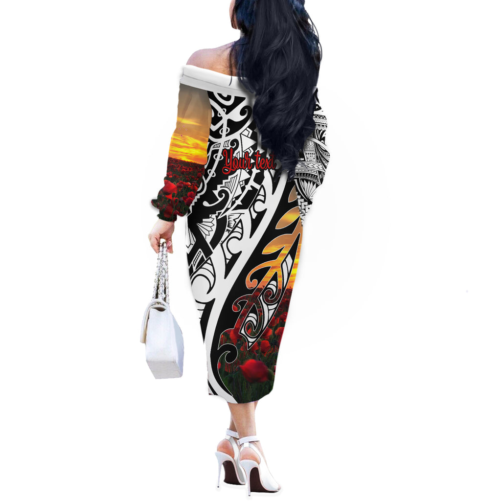 Personalised New Zealand Waitangi and ANZAC day Off The Shoulder Long Sleeve Dress