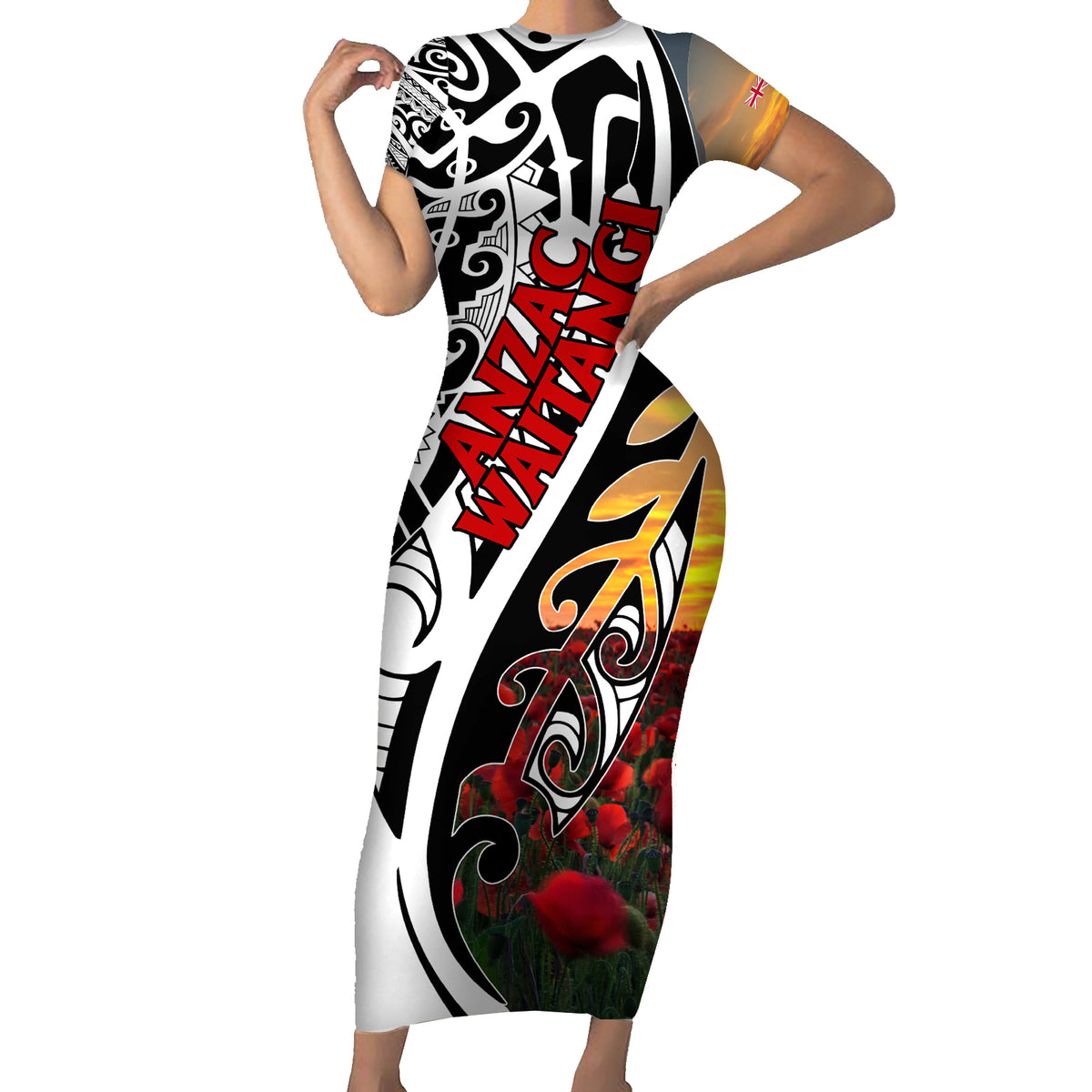 Personalised New Zealand Waitangi and ANZAC day Short Sleeve Bodycon Dress