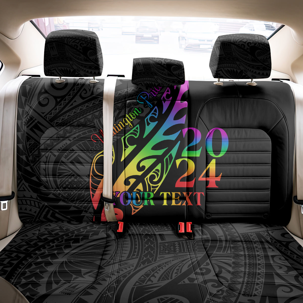 Personalised New Zealand Wellington Pride Back Car Seat Cover Maori Fern with Pride Flag 2024