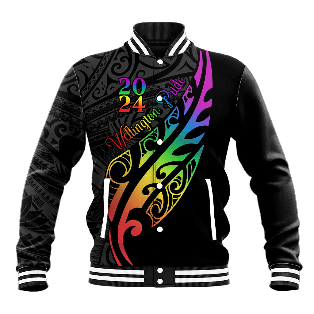 Personalised New Zealand Wellington Pride Baseball Jacket Maori Fern with Pride Flag 2024