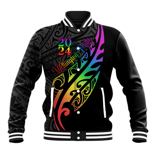 Personalised New Zealand Wellington Pride Baseball Jacket Maori Fern with Pride Flag 2024