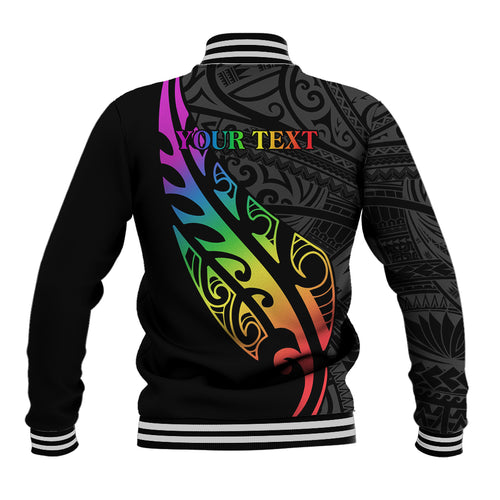 Personalised New Zealand Wellington Pride Baseball Jacket Maori Fern with Pride Flag 2024
