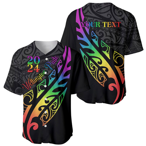 Personalised New Zealand Wellington Pride Baseball Jersey Maori Fern with Pride Flag 2024