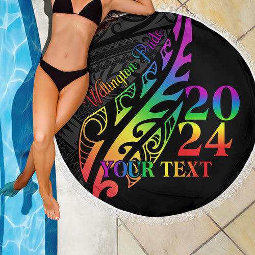 Personalised New Zealand Wellington Pride Beach Blanket Maori Fern with Pride Flag 2024