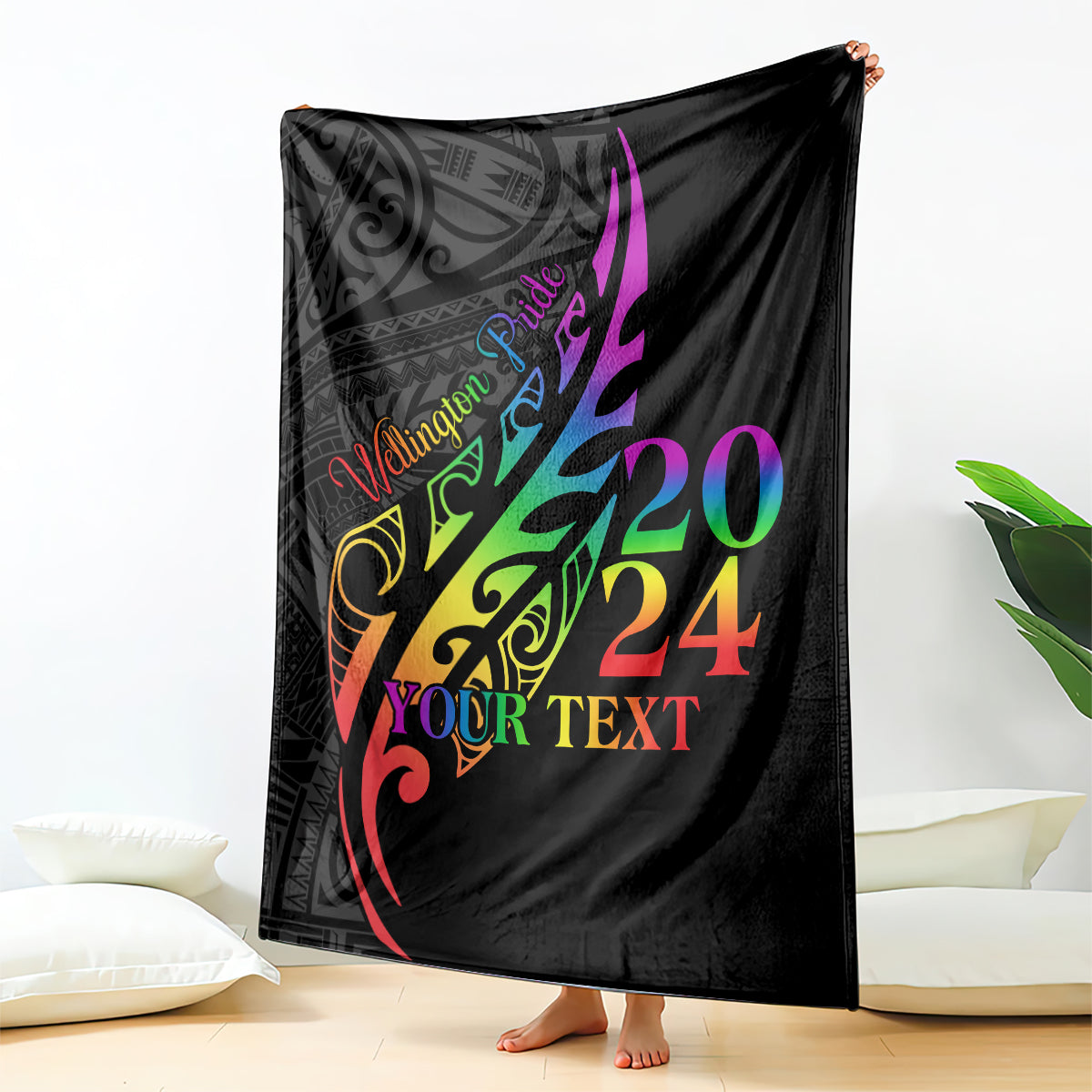 Personalised New Zealand Wellington Pride Blanket Maori Fern with Pride Flag 2024