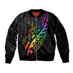 Personalised New Zealand Wellington Pride Bomber Jacket Maori Fern with Pride Flag 2024