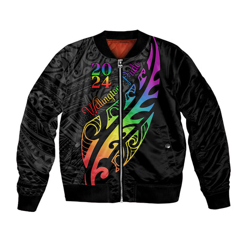 Personalised New Zealand Wellington Pride Bomber Jacket Maori Fern with Pride Flag 2024