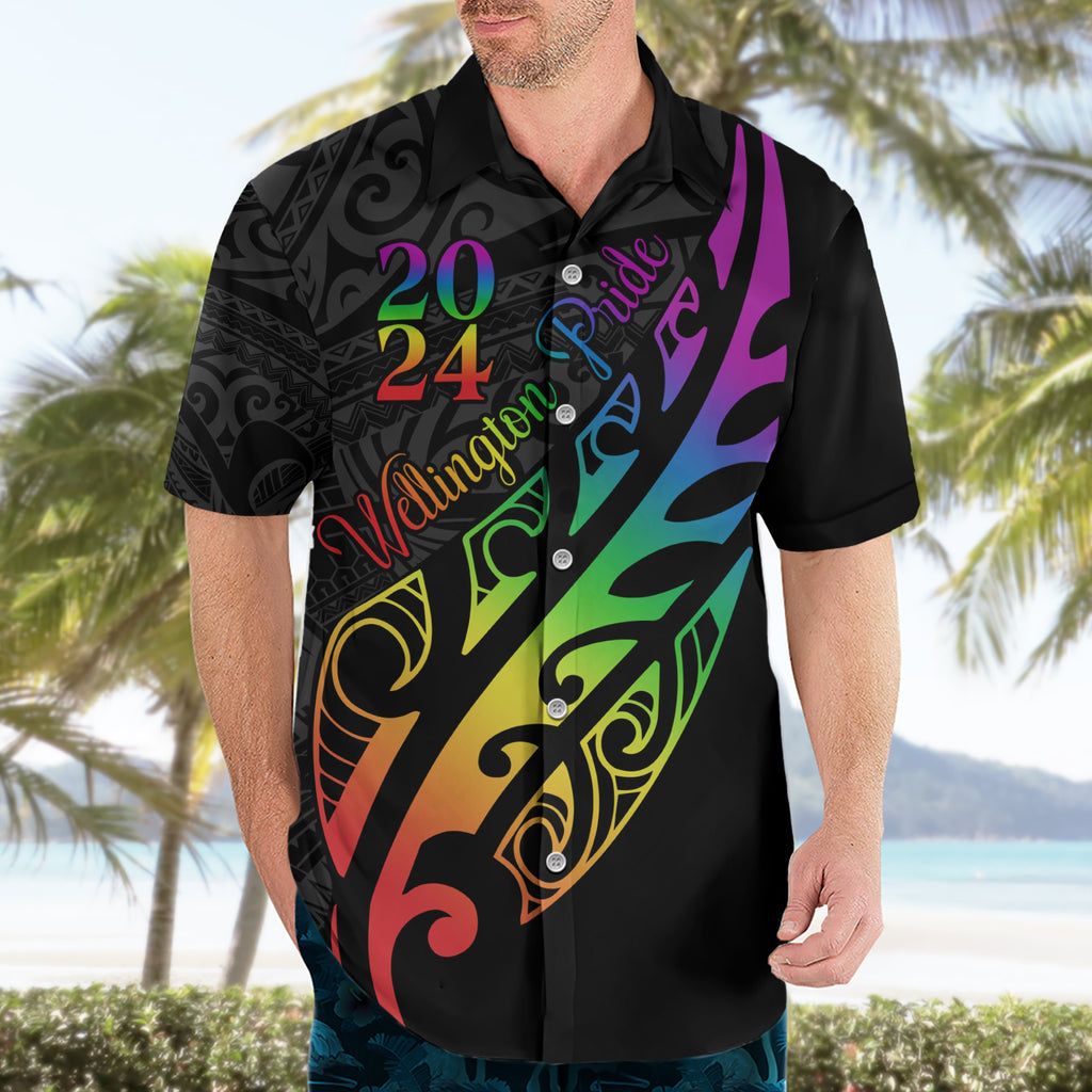 Personalised New Zealand Wellington Pride Hawaiian Shirt Maori Fern with Pride Flag 2024