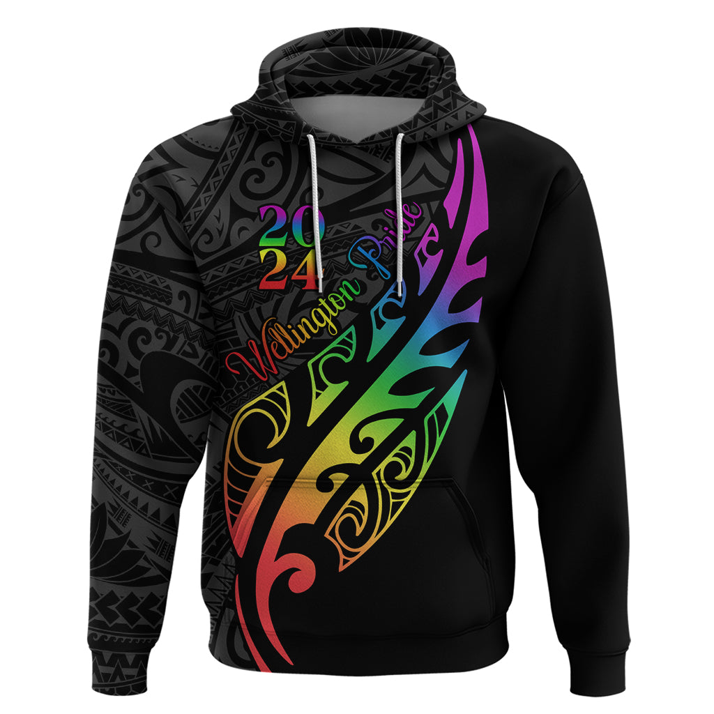 Personalised New Zealand Wellington Pride Hoodie Maori Fern with Pride Flag 2024