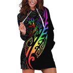 Personalised New Zealand Wellington Pride Hoodie Dress Maori Fern with Pride Flag 2024
