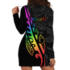 Personalised New Zealand Wellington Pride Hoodie Dress Maori Fern with Pride Flag 2024
