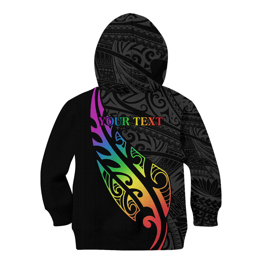 Personalised New Zealand Wellington Pride Kid Hoodie Maori Fern with Pride Flag 2024