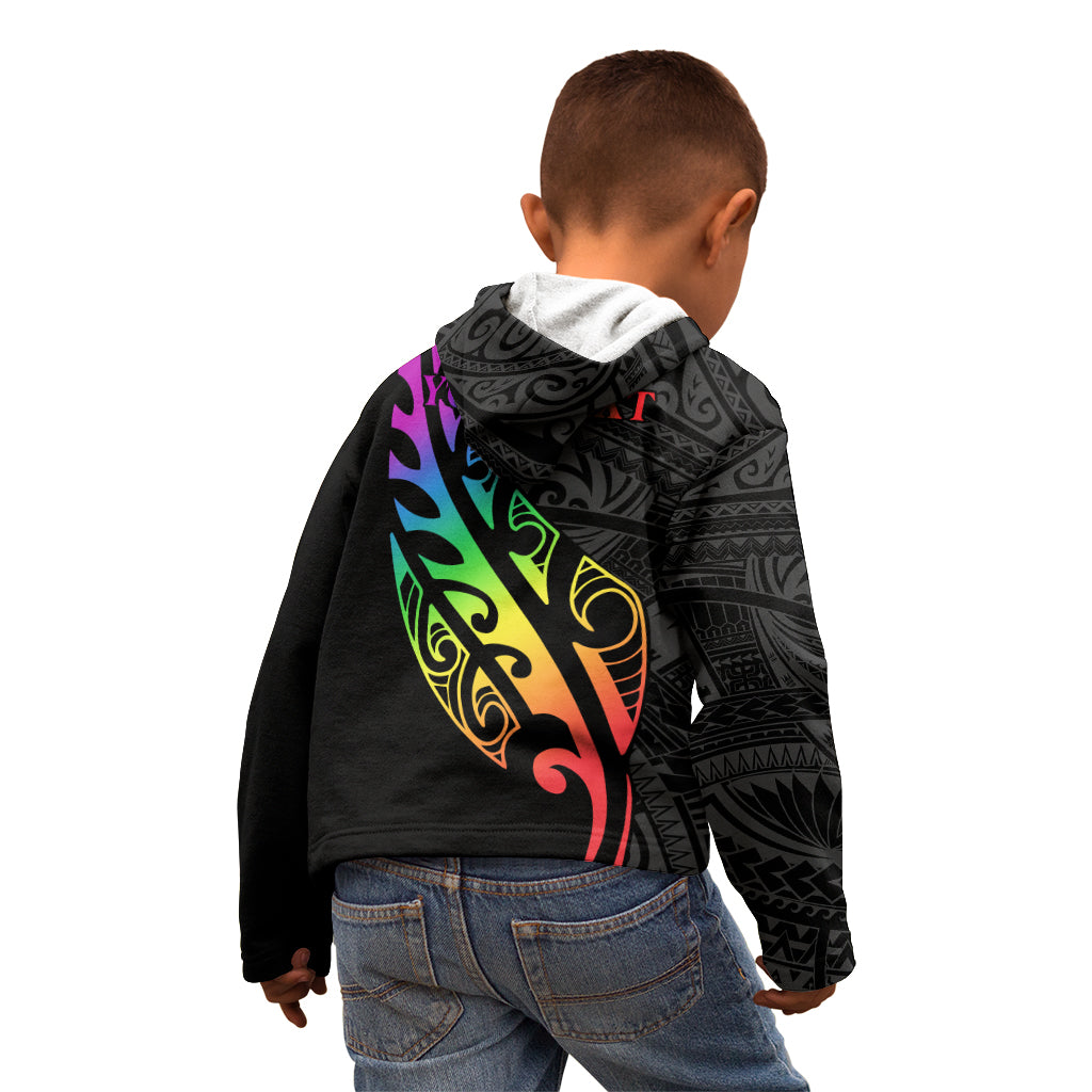 Personalised New Zealand Wellington Pride Kid Hoodie Maori Fern with Pride Flag 2024