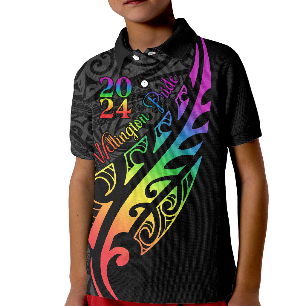 Personalised New Zealand Wellington Pride Kid Polo Shirt Maori Fern with Pride Flag 2024