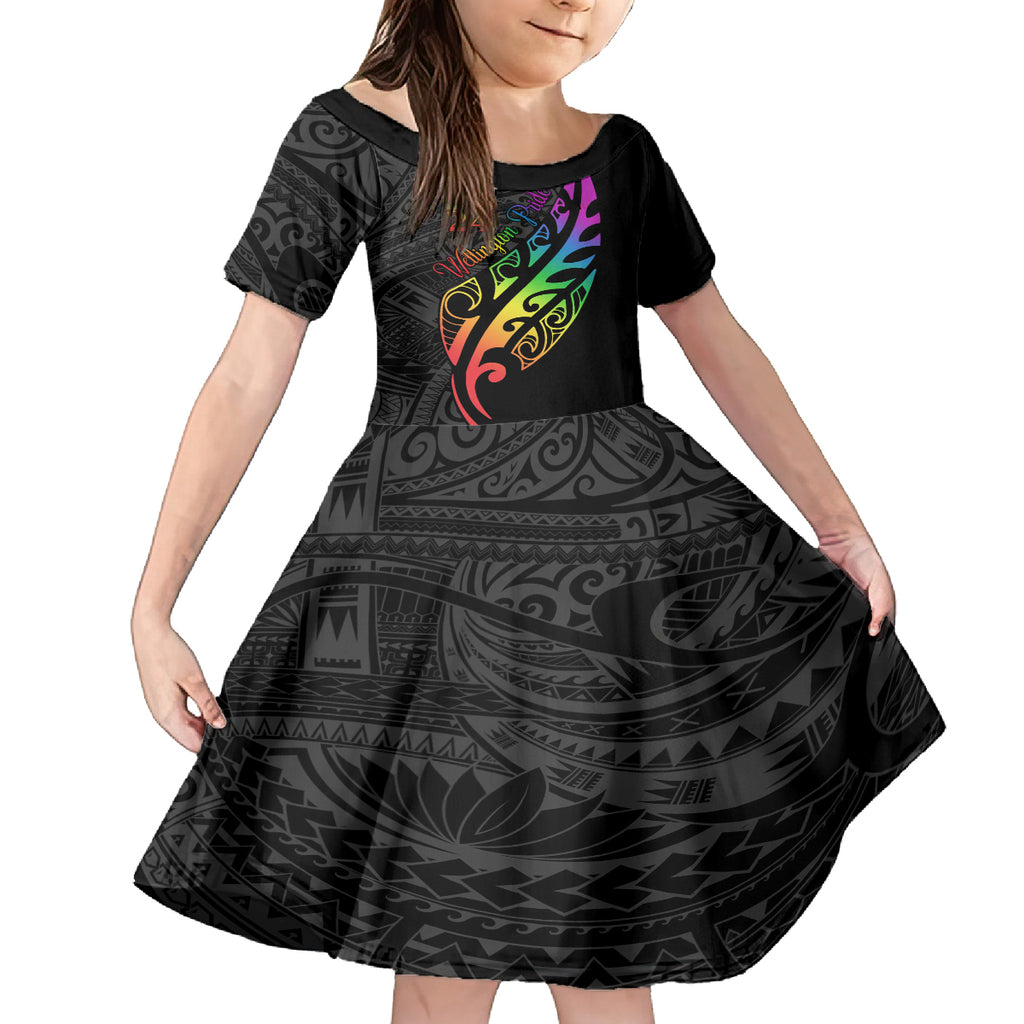 Personalised New Zealand Wellington Pride Kid Short Sleeve Dress Maori Fern with Pride Flag 2024