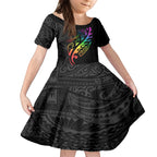 Personalised New Zealand Wellington Pride Kid Short Sleeve Dress Maori Fern with Pride Flag 2024