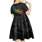 Personalised New Zealand Wellington Pride Kid Short Sleeve Dress Maori Fern with Pride Flag 2024