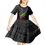 Personalised New Zealand Wellington Pride Kid Short Sleeve Dress Maori Fern with Pride Flag 2024