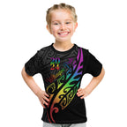 Personalised New Zealand Wellington Pride Kid T Shirt Maori Fern with Pride Flag 2024