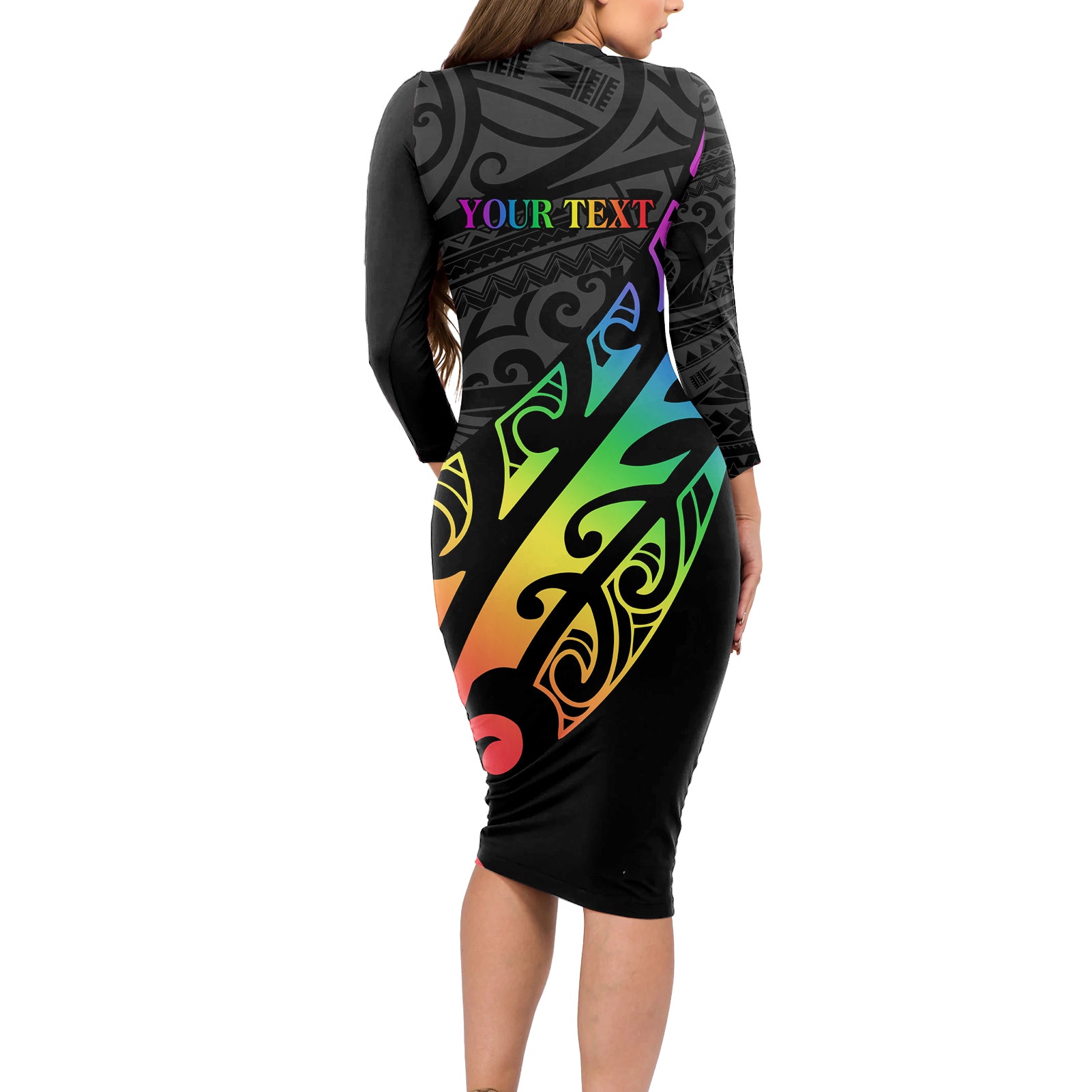 Personalised New Zealand Wellington Pride Long Sleeve Bodycon Dress Maori Fern with Pride Flag 2024