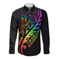 Personalised New Zealand Wellington Pride Long Sleeve Button Shirt Maori Fern with Pride Flag 2024