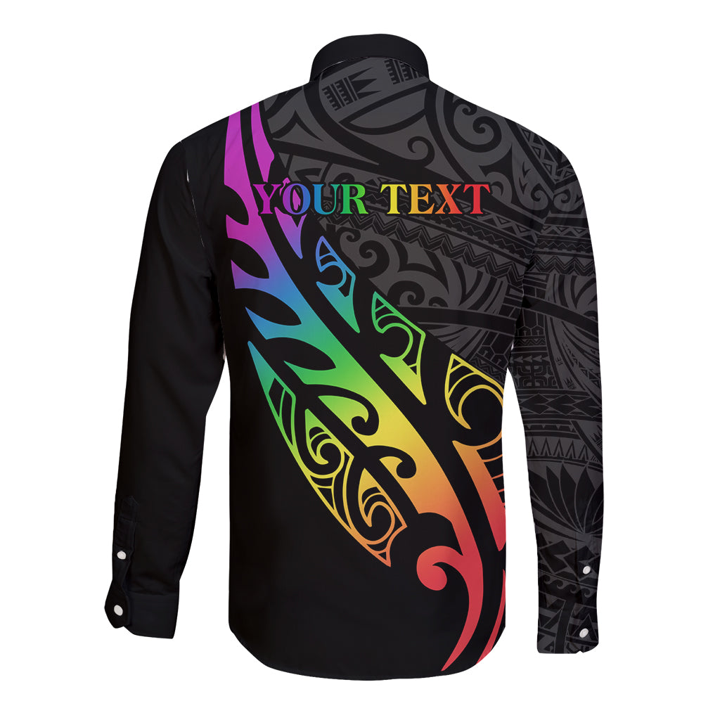 Personalised New Zealand Wellington Pride Long Sleeve Button Shirt Maori Fern with Pride Flag 2024
