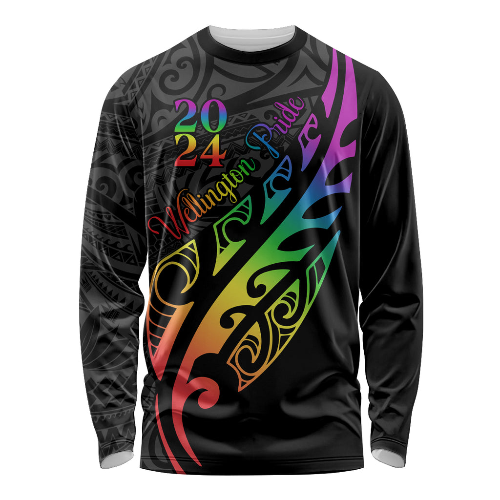 Personalised New Zealand Wellington Pride Long Sleeve Shirt Maori Fern with Pride Flag 2024