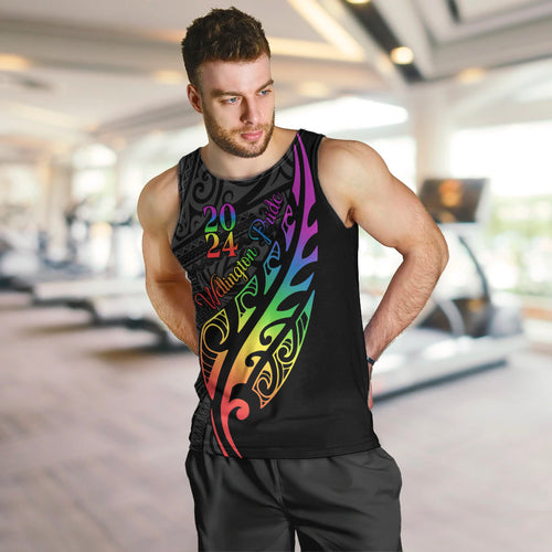 Personalised New Zealand Wellington Pride Men Tank Top Maori Fern with Pride Flag 2024