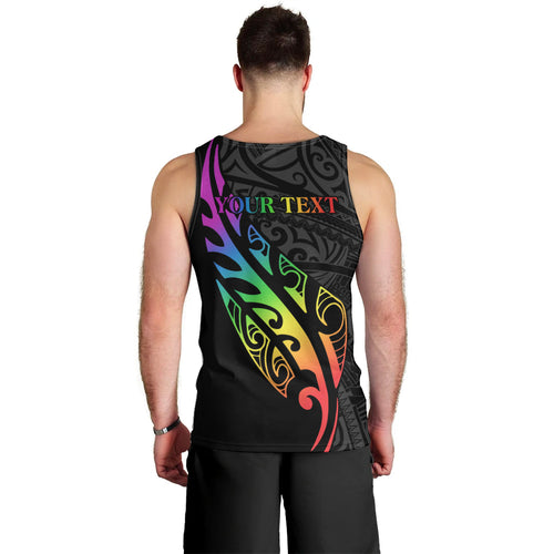 Personalised New Zealand Wellington Pride Men Tank Top Maori Fern with Pride Flag 2024