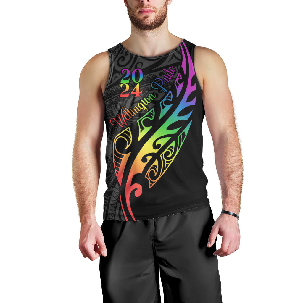 Personalised New Zealand Wellington Pride Men Tank Top Maori Fern with Pride Flag 2024