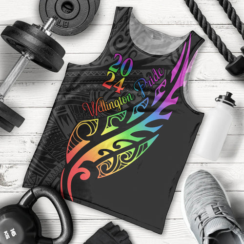 Personalised New Zealand Wellington Pride Men Tank Top Maori Fern with Pride Flag 2024
