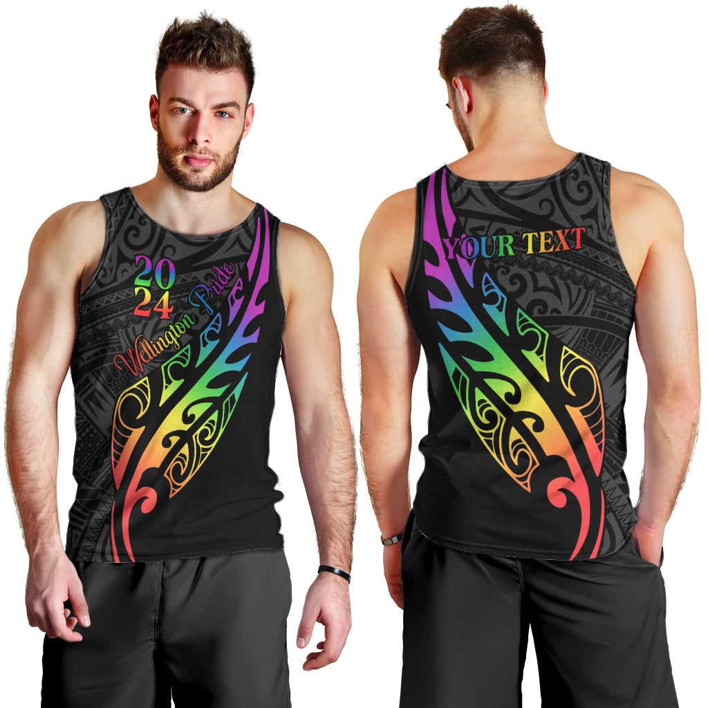 Personalised New Zealand Wellington Pride Men Tank Top Maori Fern with Pride Flag 2024